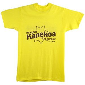 Vintage Kanekoa for Sheriff T Shirt MEDIUM Yellow Short Sleeve Thin 50/50 USA
